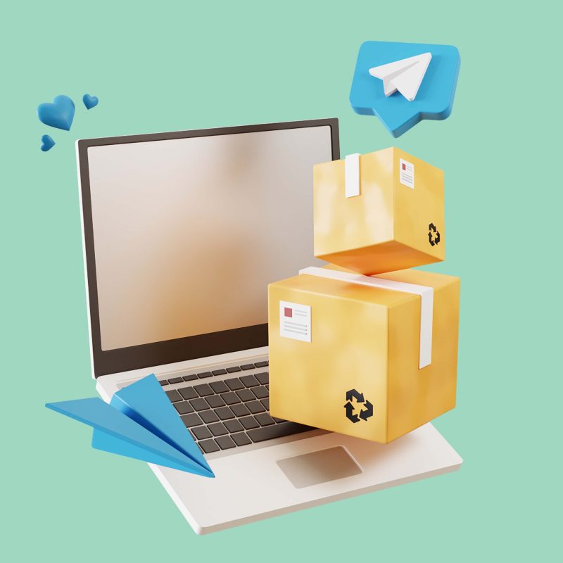 3D rendering Online Order Parcel Delivery, checking order in application on laptop computer, illustration
